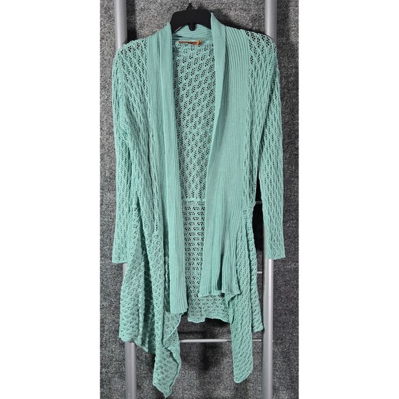 Beldini Sweaters - Beldini Women Mint Green Pointelle Open Knit Waterfall Cardigan Sweater Large